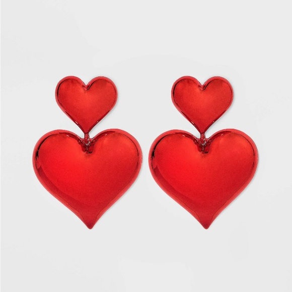 Sugarfix Baublebar Two Tone Heart Drop Metallic Earrings NWT Pink Red - Picture 3 of 9